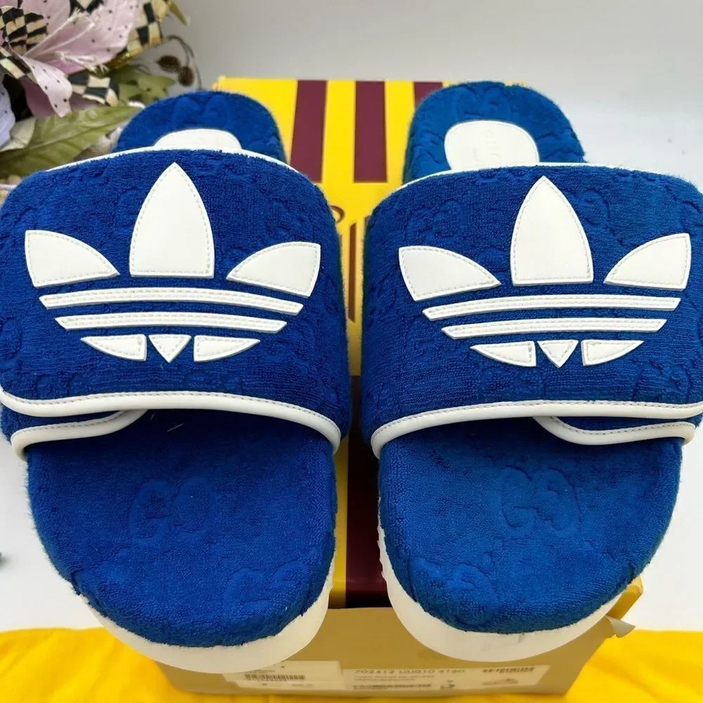 Men’s Gucci, X Adidas, limited edition slides size 9, made in Italy - Picture 2 of 9